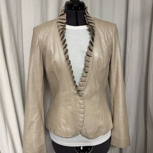 WHBM Tan Pleated Collar Leather Jacket size small